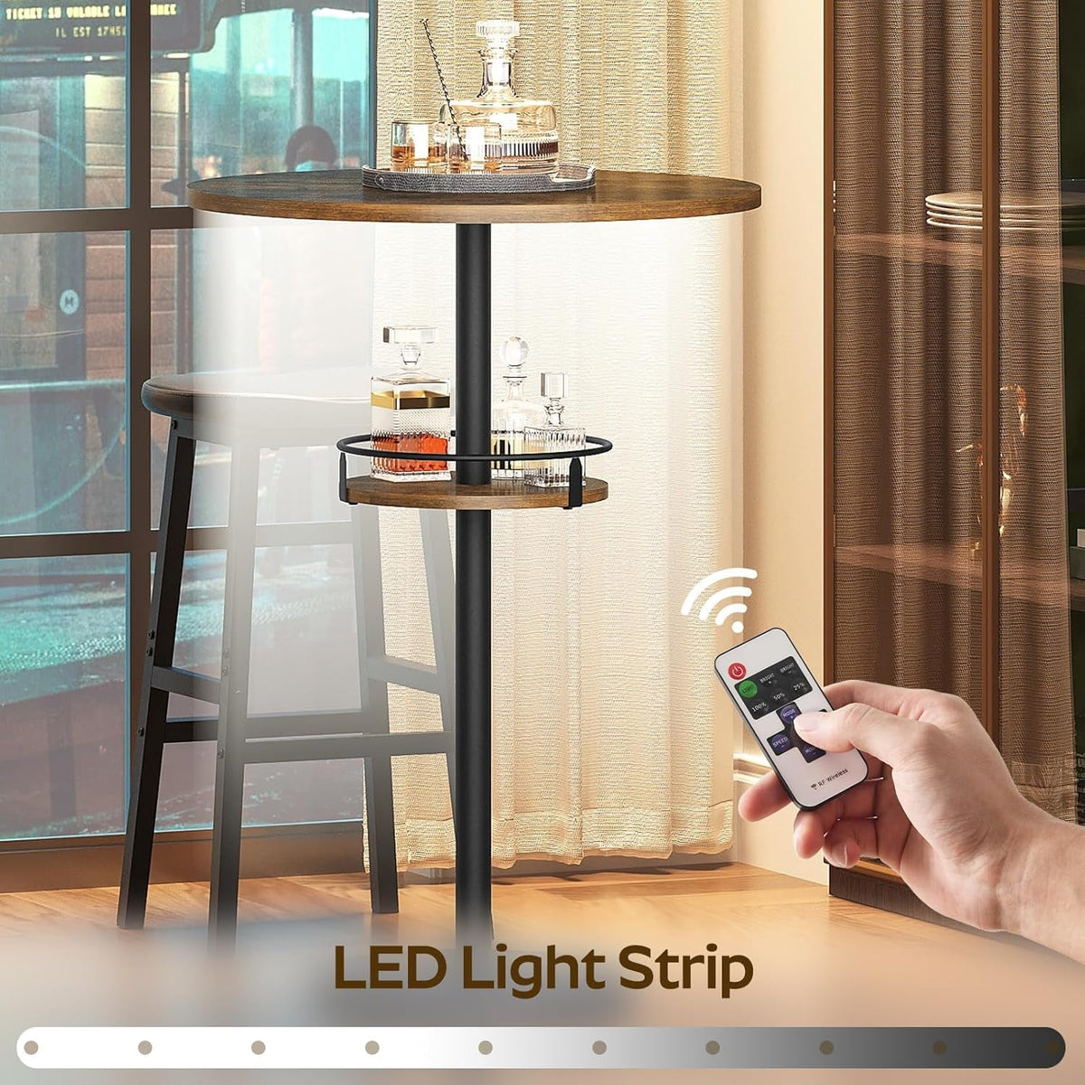 Round Industria lBar Table Set Two With Integrated LED Illumination