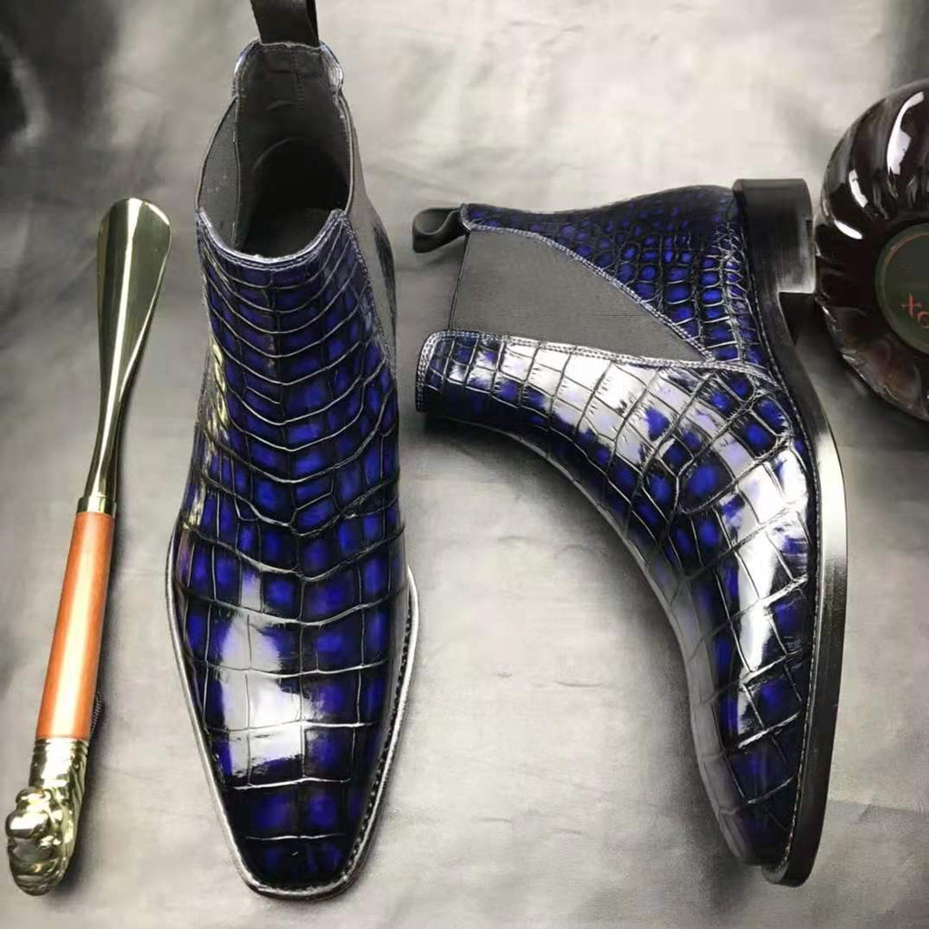 Crocodile Ankle Boots Handmade Men's