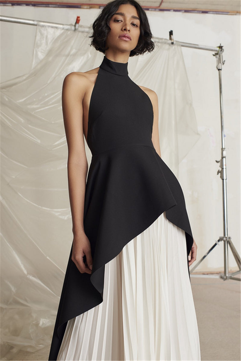 C2247 Backless sleeveless O-neck pleated Women's  Dress